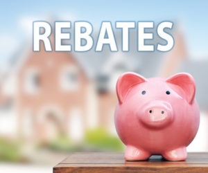 Rebates graphic with pink piggy bank.