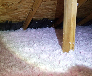 Insulation in an attic floor.