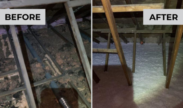 Before and after residential attic insulation