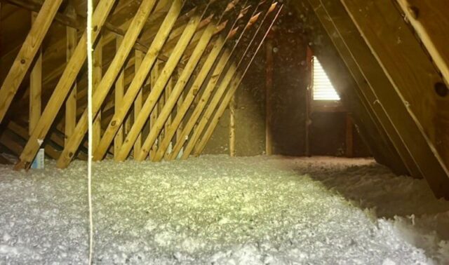 Blown-in insulation in home's attic