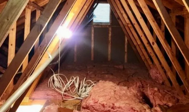 Attic with blown-in insulation